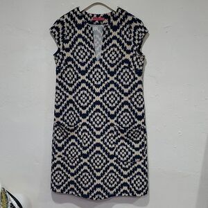 Maternal America Maternity Dress on Blue & Cream wirh Front Pockets Size S